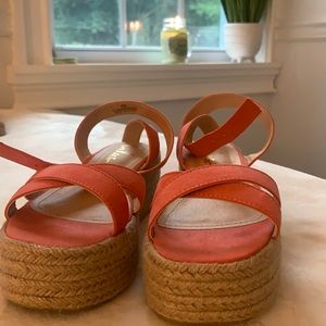 Coral espadrille platform sandals